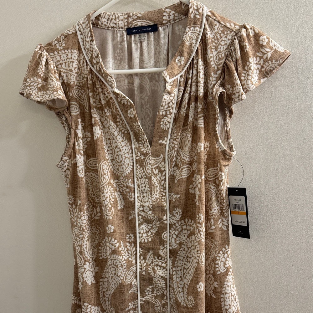 Tommy Hilfiger Tan and White Paisley Blouse